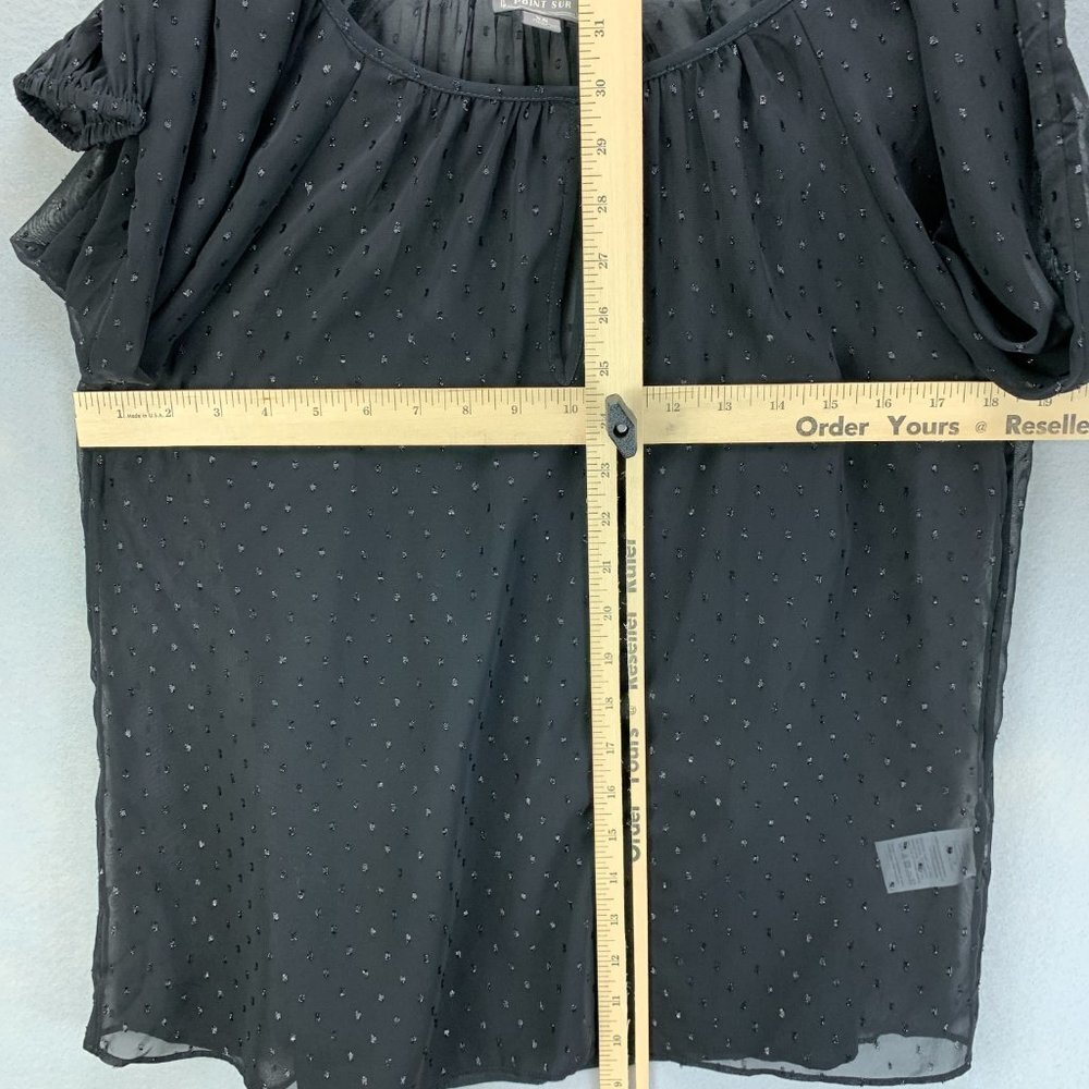 Point Sur J Crew Blouse Top Womens XS‎ Black Popover Chiffon Pin Dot Keyhole - Picture 10 of 14